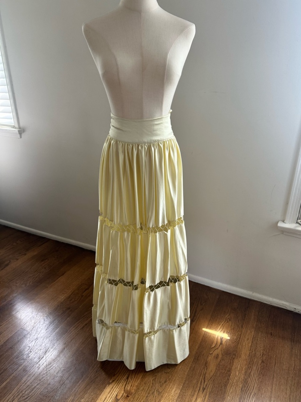 Free People Yellow Tiered Maxi Skirt Boho High Waist